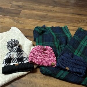Cozy Beanie Set - Black, Pink, and Blue